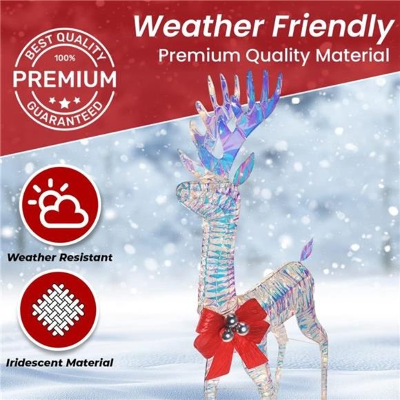 Iridescent Christmas Reindeer and Santa Sleigh Set (4ft w/ 140 Lights) - Picture 4 of 6